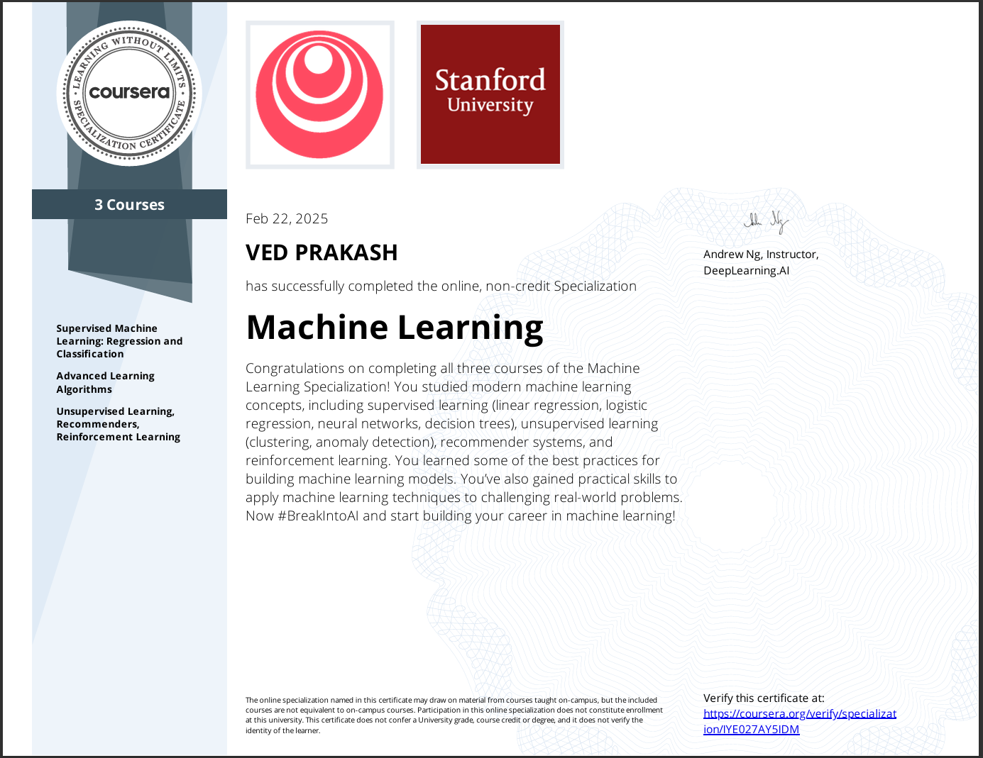 Machine Learning Certificate